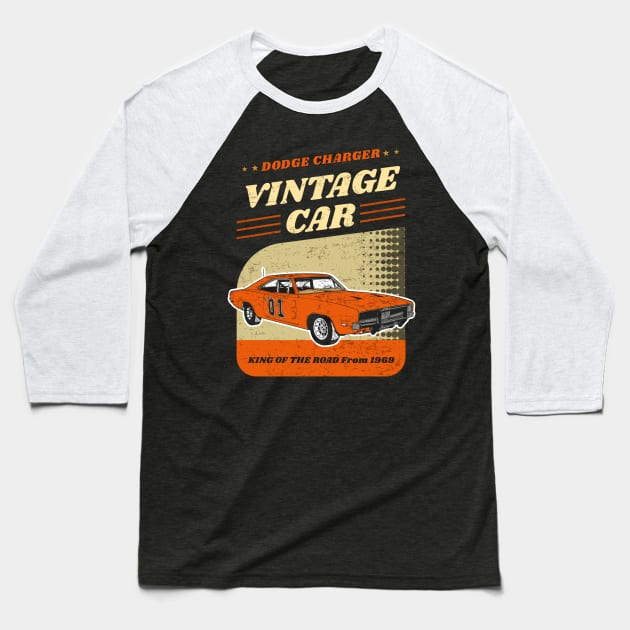 Hazzard Vintage Car General Lee Dodge Charger Baseball T-Shirt by TEEWEB